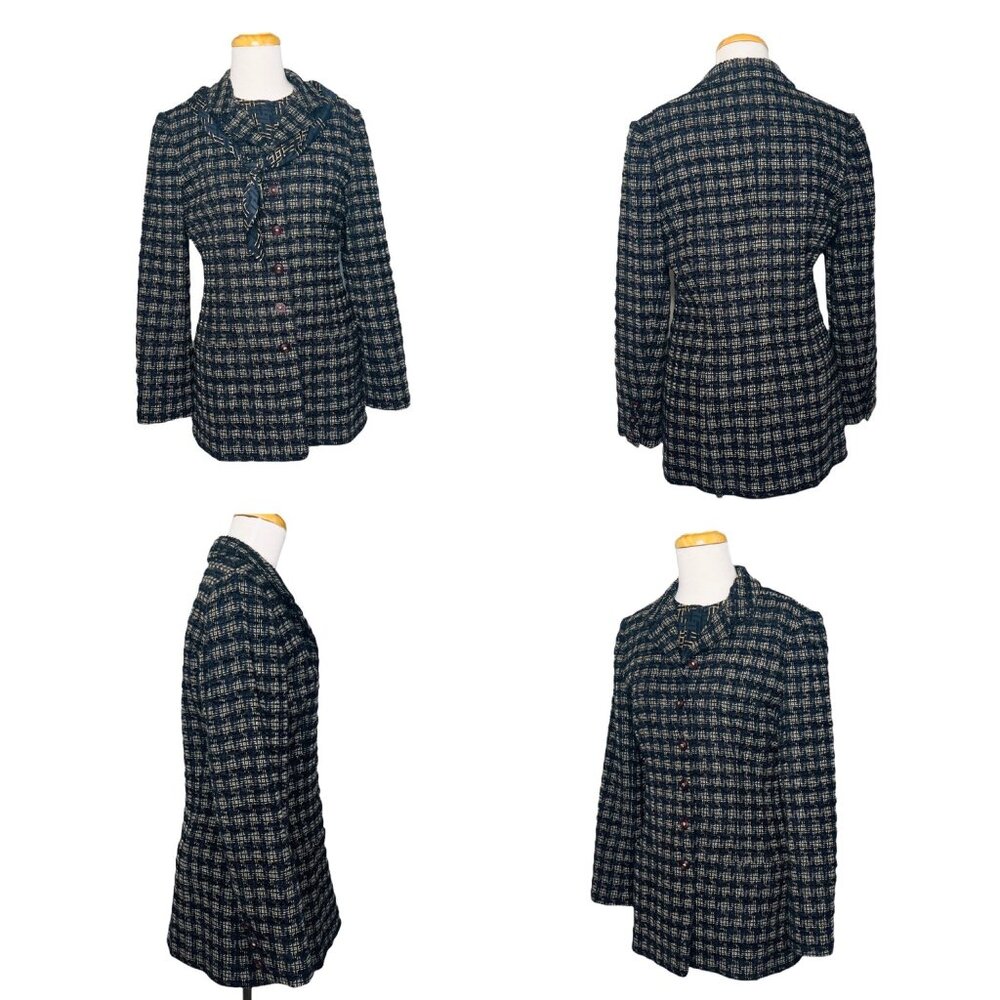 Vintage Carlisle Tweed Boucle Blazer Silk Blouse & Scarf 3 Pc Set Hong Kong Sz 6 - Picture 12 of 14